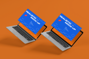 3d notebook mockup with realistic scene and minimal background psd