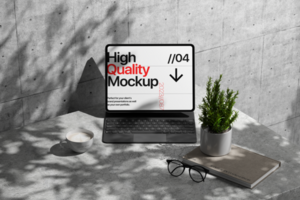 Device Mockup and Keyboard with Decoration and Shadow psd