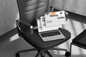 3d device laptop multiple screen on the chair with shadow and wall background psd