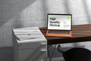 Notebook Device Mockup on the Furniture with Realistic Shadow psd