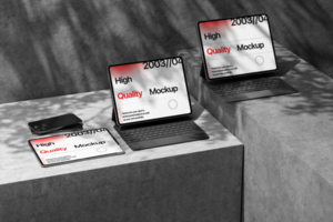 Tablet device multiple mockup with shadow psd