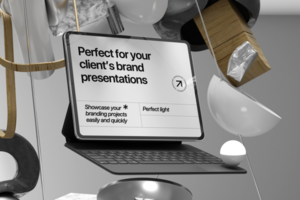 Tablet Mockup for Professional Client Branding Presentation with abstract scene psd