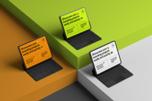 Tablet device mockup with keyboard on the plaster psd