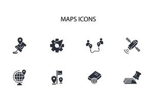 Map icon set..Editable stroke.linear style sign for use web design,logo.Symbol illustration. vector