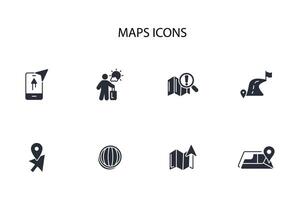 Map icon set..Editable stroke.linear style sign for use web design,logo.Symbol illustration. vector