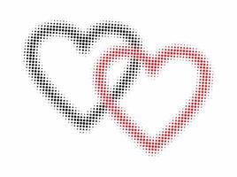Two halftone hearts linked each other. Two heart connection. vector