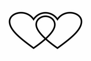 Two linked heart, continuous one line drawing. Two heart hand drawn, black and white minimalist illustration of love concept. vector