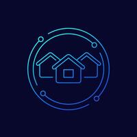 neighbourhood icon with houses, linear design vector