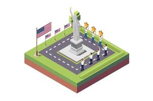 Isometric Illustration of independence day ceremony in front of the statue of liberty in the middle of the field, isolated White background, Suitable for Diagrams, Infographics and Other Graphic asset vector
