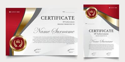 certificate with modern background of red and gold colors. graduation design elements, best employees and others. vector