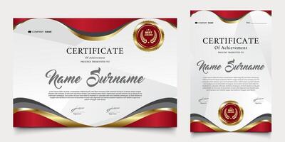 certificate with modern background of red and gold colors. graduation design elements, best employees and others. vector