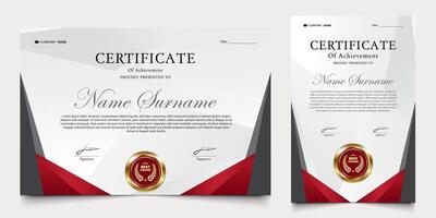 certificate with modern background of red and gold colors. graduation design elements, best employees and others. vector