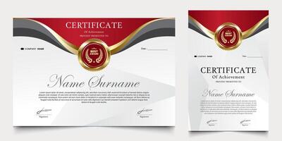 certificate with modern background of red and gold colors. graduation design elements, best employees and others. vector