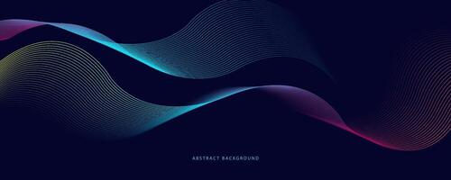 Dark abstract background with glowing wave illustration. Shiny moving lines design element. Modern purple, blue, yellow gradient flowing wave lines Background. Futuristic technology concept. vector