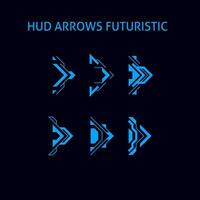 HUD futuristic arrows and navigation pointers interface and navigation pointers. blue neon light arrow cursor, vector
