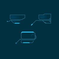 HUD info header, info call box bar, and digital info box. Modern technology elements. Futuristic ui design for game or application user interface isolated on black background vector