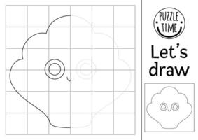 Complete the seashell picture. under the sea symmetrical drawing practice worksheet. Printable black and white activity for kids. Copy the picture ocean life coloring page with water shell vector