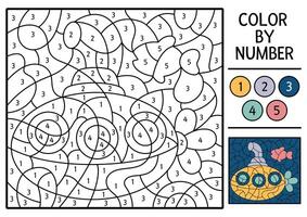 under the sea color by number activity with submarine and fish. Ocean life scene. Black and white counting game with boat. Coloring page for kids with underwater landscape vector