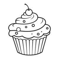 Clean line cupcake icon for coloring. vector