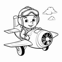 Clean line pilot icon for coloring. vector