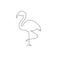 Flamingo single line art, continuous one line drawing of Isolated outline art black white background vector
