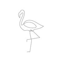 Flamingo single line art, continuous one line drawing of Isolated outline art black white background vector