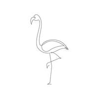 Flamingo single line art, continuous one line drawing of Isolated outline art black white background vector