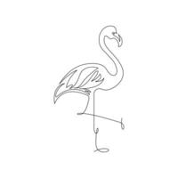 Flamingo single line art, continuous one line drawing of Isolated outline art black white background vector