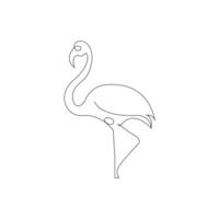 Flamingo single line art, continuous one line drawing of Isolated outline art black white background vector