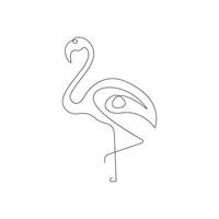 Flamingo single line art, continuous one line drawing of Isolated outline art black white background vector
