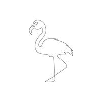 Flamingo single line art, continuous one line drawing of Isolated outline art black white background vector