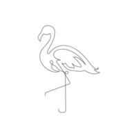 Flamingo single line art, continuous one line drawing of Isolated outline art black white background vector