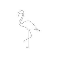 Flamingo single line art, continuous one line drawing of Isolated outline art black white background vector