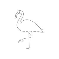 Flamingo single line art, continuous one line drawing of Isolated outline art black white background vector