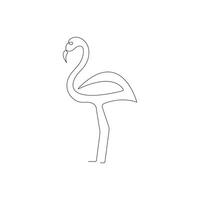 Flamingo single line art, continuous one line drawing of Isolated outline art black white background vector
