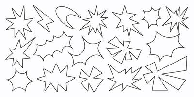 Abstract set linear retro funky shapes on a white background. Trendy geometric cosmic starburst forms. vector