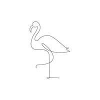 Flamingo single line art, continuous one line drawing of Isolated outline art black white background vector