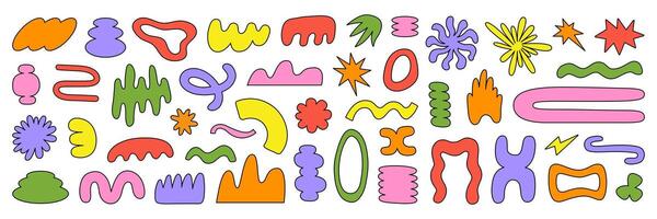 Abstract organic shapes with bright geometric cutting doodles. Trendy random shapes. vector
