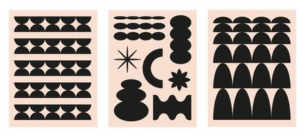 Abstract retro set backgrounds with black brutal geometric shapes vector