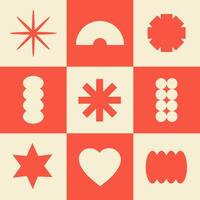 Abstract seamless pattern with simple geometric shapes. Brutal background in style y2k, 00s. Red and beige colors. Modern collage vector