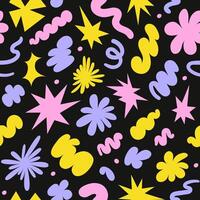 Abstract seamless pattern with colorful retro groovy shapes on a black background vector