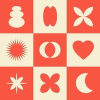 Abstract seamless pattern with simple geometric shapes. Brutal background in style y2k, 00s. Red and beige colors. Modern collage vector