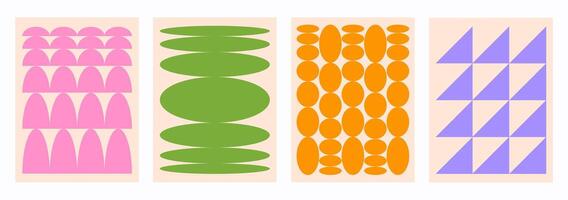 Abstract set backgrounds of naive geometric shapes. Brutal geometrical figure wave patterns. vector