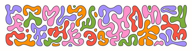 Abstract set liquid organic shapes. Colorful wavy bubbles and drops in trendy y2k style. vector