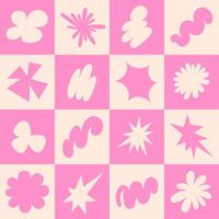 Abstract seamless pattern with simple funky groovy shapes. Brutal background in style y2k, 00s. Pink and beige colors. Modern collage vector