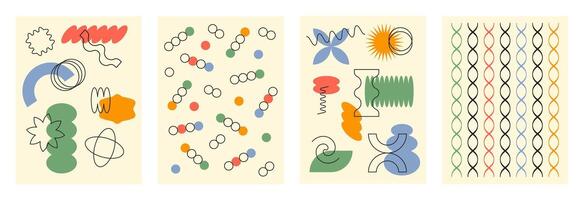 Abstract retro set colorful backgrounds with brutal geometric shapes on a beige background vector