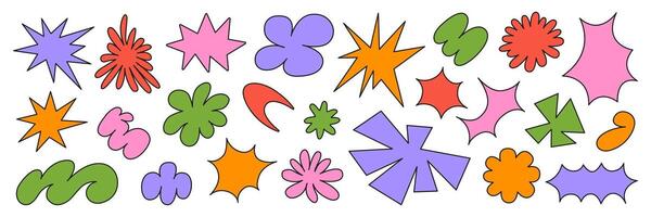Abstract set colorful retro groovy shapes on a white background. vector