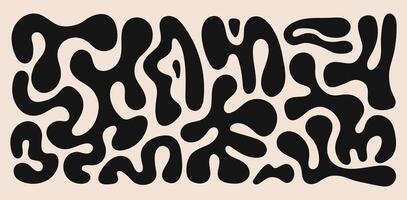 Abstract set liquid organic shapes. Black wavy bubbles and drops in trendy y2k style. vector
