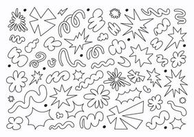 Abstract set linear wavy retro groovy shapes on a white background. Trendy geometric cosmic starburst forms vector