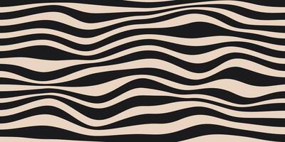 Wavy stripes horizontal background. Abstract geometric retro texture. Black wavy distorted stripes on a beige background vector
